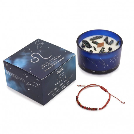 Candle & Bracelet - Ancient Wisdom Zodiac Crystal Leo Citrine Ginger Tiger's Eye Carnelian
