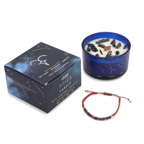 Zodiac Candle Set - Ancient Wisdom Aries Crystal Candle with Bracelet