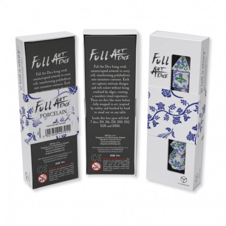 Dice Set - Q-WORKSHOP Full Art Porcelain 7 Dice Set White with Colorful Engraving