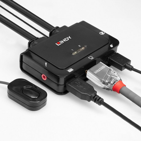 KVM Switch - LINDY 2 Port HDMI 4K30, USB 2.0 Audio KVM Switch, Black