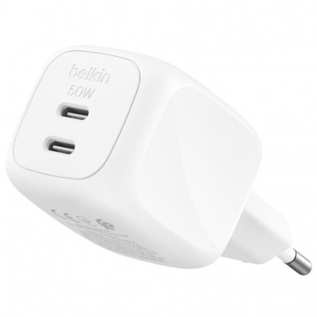 Belkin Charger Dual USB-C 50W PD + PPS , white      WCH019kqWH