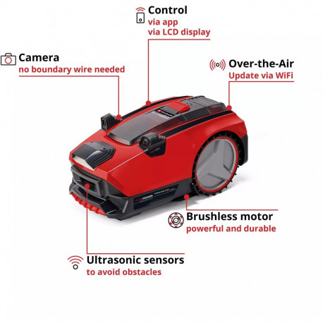 EINHELL Power X-Change robotic lawnmower FREELEXO CAM PLUS 600 red/black, Li-Ion battery Plus 4.0Ah,