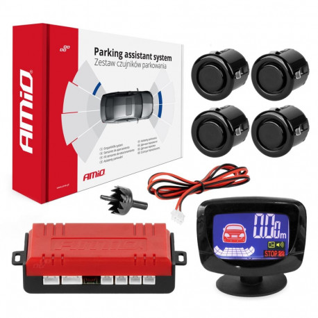 Zestaw czujników parkowania czujniki cofania led graf 4 sensory czarne gold 18 mm amio-01578