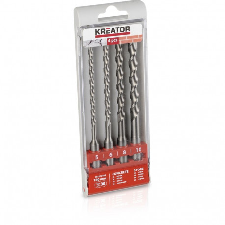 Kreator KRT012602 SDS-plus drill bit set for concrete, 4 pcs, 5-6-8-10x160mm, plastic case