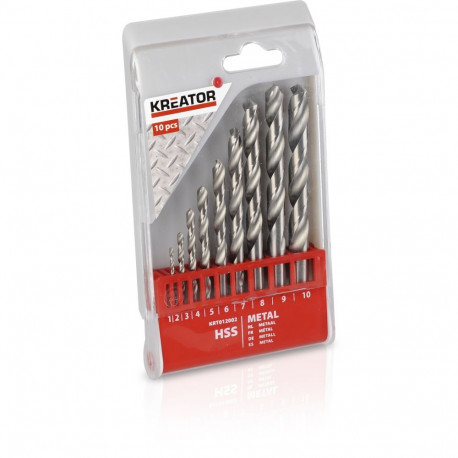 Kreator KRT012002 HSS metal drill bit set, 10 pcs, 1-10mm, plastic case