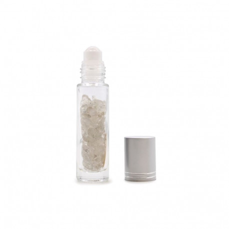 Crystal Roller Bottle - Ancient Wisdom Rock Quartz, Silver-Colored Cap