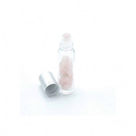 Crystal Oil Roller Bottle - Ancient Wisdom Rose Quartz Silver-Colored Cap 12 x 3 x 3 cm