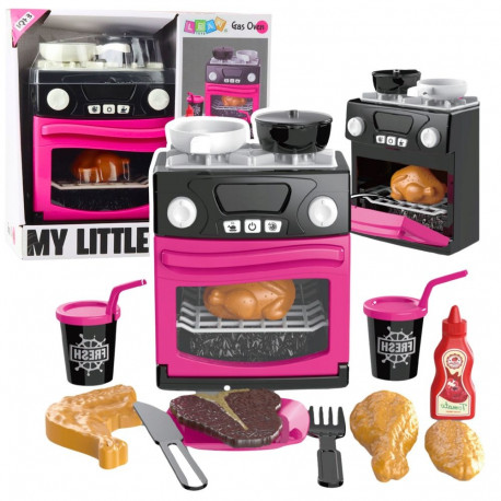 roosa mänguköök ahjuga toit tulede ja helidega