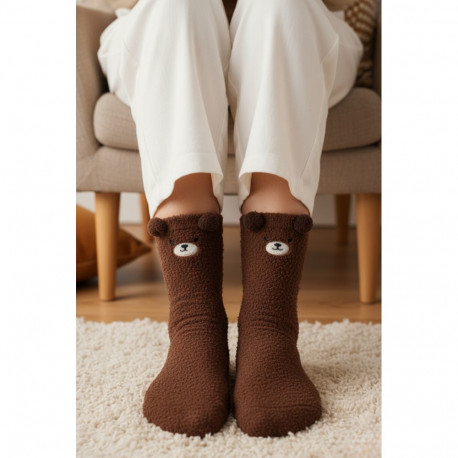 SOKISAHTEL STELLA tumepruunid pehmed karuga sokid 444