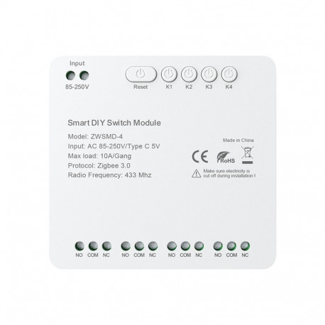 ZigBee 4-channel switch module with voltage-free DC 32V contact Avatto ZWSMMD-4-250V