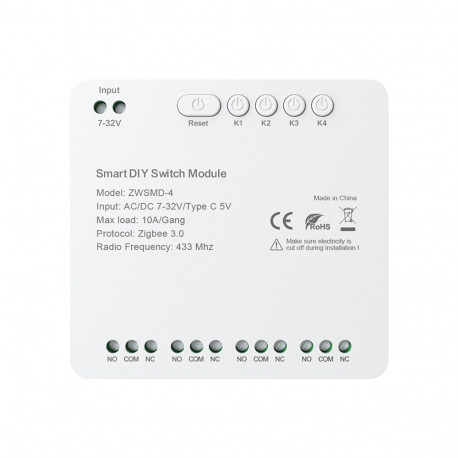 4-channel ZigBee switch module with voltage-free DC 32V contact Avatto ZWSMMD-4-32V