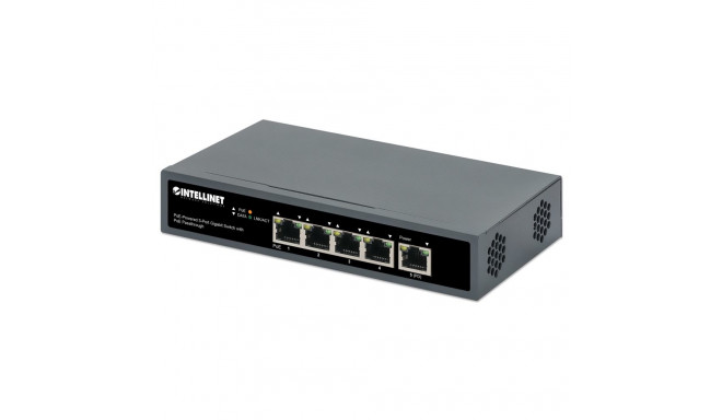 Intellinet 5-Port Gigabit Switch with PoE Passthrough, One IEEE 802.3bt (PoE++ / 4PPoE) PD PoE Port 