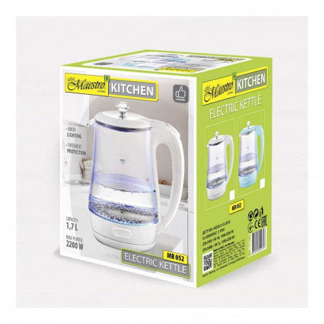Electric Kettle - Maestro MR-052-BLUE 1.7L 2200W Glass Blue