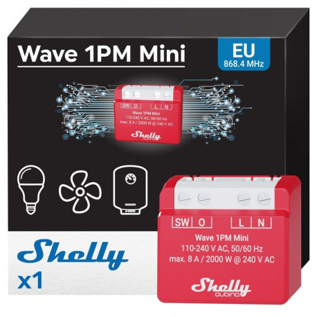 Smart Relay - Shelly Wave 1PM Mini LR Smart Z-Wave Red