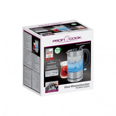 Electric Kettle - ProfiCook PC-WKS 1228 G 0.5L 1100W Stainless Steel, Transparent