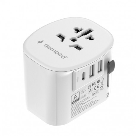 Adapter - Gembird TPA-EU2A1C15-01-W Universal Travel Power Adapter, 15W, White
