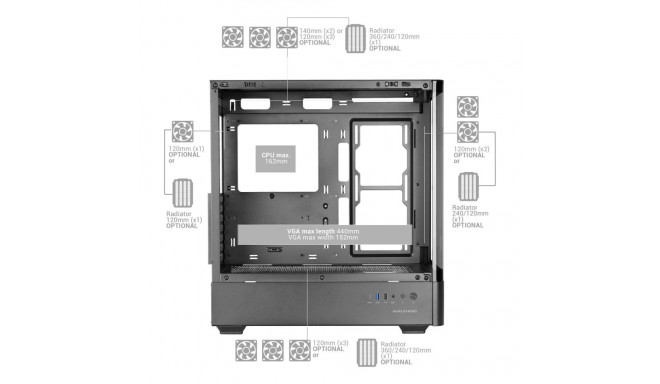 Computer Case - Mars Gaming MCLCDPRO Midi Tower ATX Micro ATX Mini-ITX Black