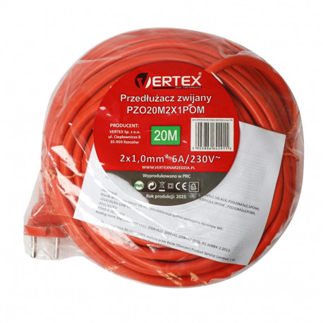 Power Extension Cord - VERTEX PZO20M2x1.0 mm 20m 2x Type E AC Outlets IP44
