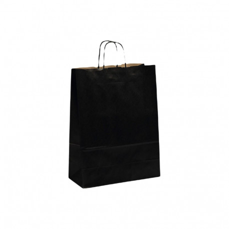 Paper bag, flat black handle, 320x140x420 mm, 80 gsm, black/brown kraft paper
