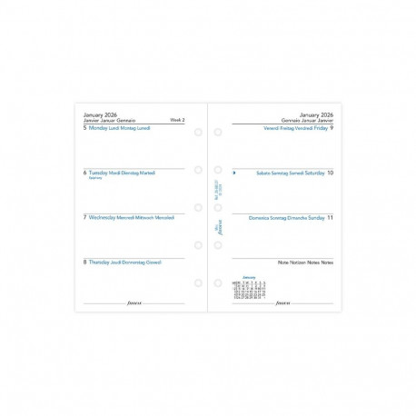 Kalendrisisu Filofax Mini Nädal Eng/Fre/Ger/Ita 2026a.