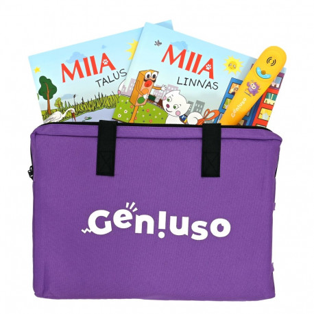 Geniuso MIIA põhikomplekt: pliiats, rääkivad raamatud "Talus" ja "Linnas" ning kandekott