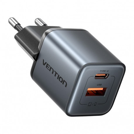 Vention 30W - laadija GaN-tehnoloogiaga, 1x USB-A, 1x USB-C (must)