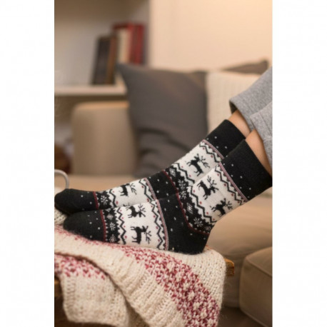SOKISAHTEL SULVI musta värvi jõulumustriga villased sokid 444