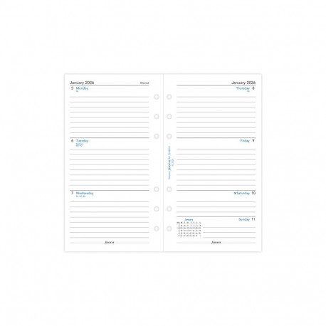 Kalendrisisu Filofax Personal Nädal joonitud, 2-lehel, ingliskeelne 2026a.