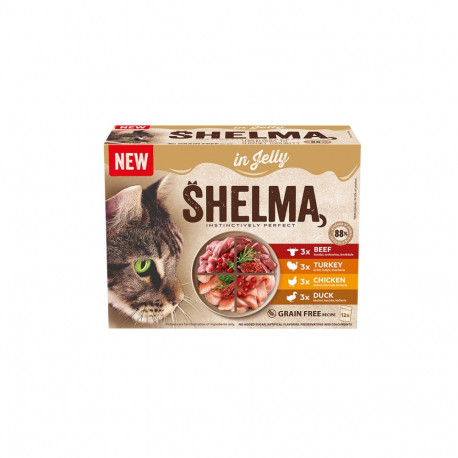 Shelma kassieined lihaga zelees 12x85g veis,kana,part,kalkun