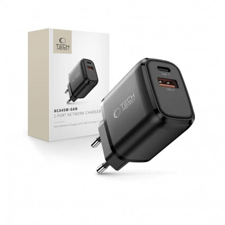 TECH-PROTECT NCA45W-GAN 2-PORT NETWORK CHARGER PD 45W / QC3.0 BLACK