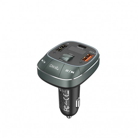 Vention 3-porti USB (C + A + A) autolaadija FM-saatjaga (30W/18W/5W) must ABS tüüpi