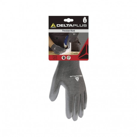 gloves, Polyester, PU palm, grey 10, Delta Plus