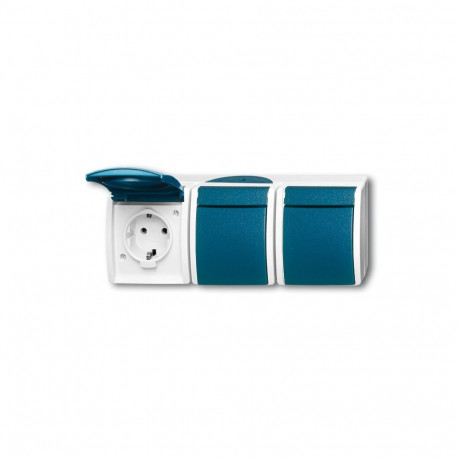 Busch Jaeger BJ 2300/3EW-53 3-osaline horisontaalne klappkaanega pistikupesa ocean IP44 hall/sinine