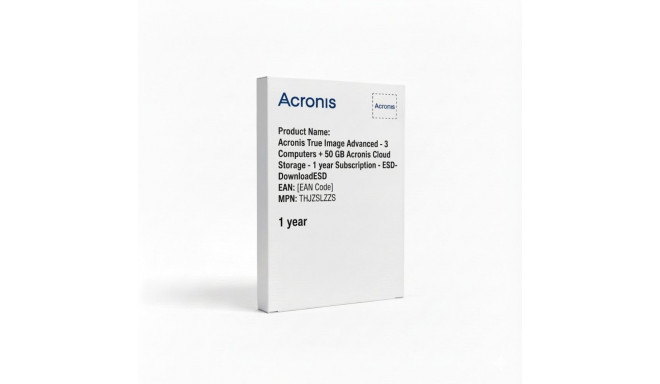"Acronis True Image Advanced - 3 Computers + 50 GB Acronis Cloud Storage - 1 year Subscription - ESD