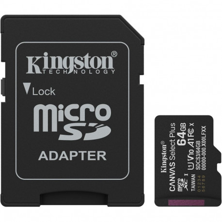 "CARD Kingston 64GB microsdxc Canvas Select Plus Gen3 100MB/s A1 Card + Adapter"