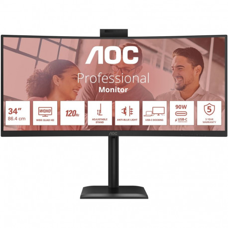 "AOC CU34E4CV - 34 Zoll WQHD Curved, (3440x1440, 120 Hz, 2x HDMI 2.0, DP 1.4, DP, USB-C (90 W Power 
