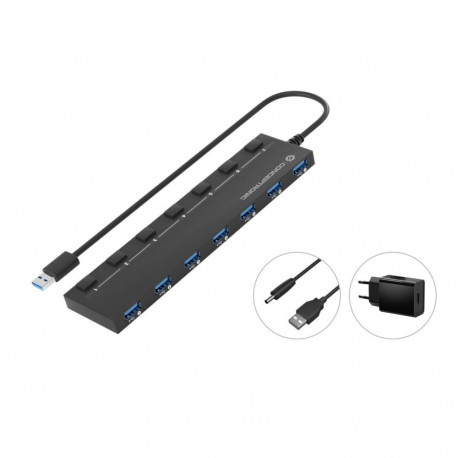 "CONCEPTRONIC 7-Port Hub USB-A3.0->7xA3.2Gen1/DC m.Netz. sw"