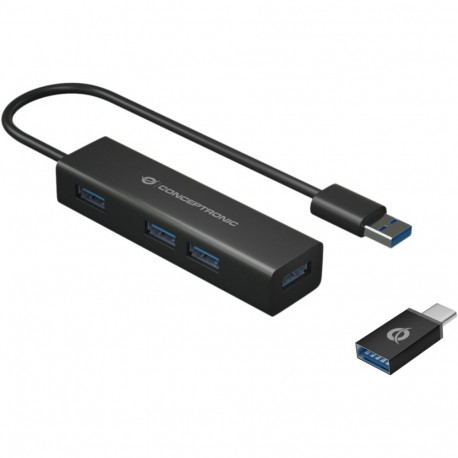 "CONCEPTRONIC 4-Port Hub USB-A3.0/-C Adap.->4xA3.0 o.Netz. sw"