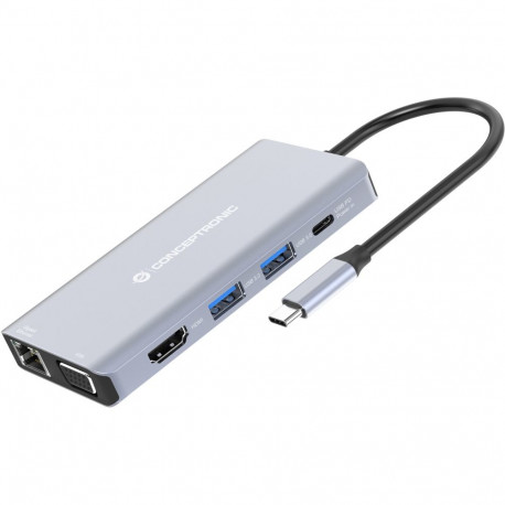 "CONCEPTRONIC 10-1 Dock USB-C->HDMI/USB-A/VGA/AUX/+ 25cm gr"