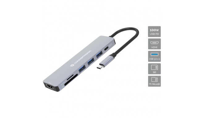 "CONCEPTRONIC 7-1 Dock USB-C->HDMI/3xUSB-A/SD/TF/+ 25cm gr"