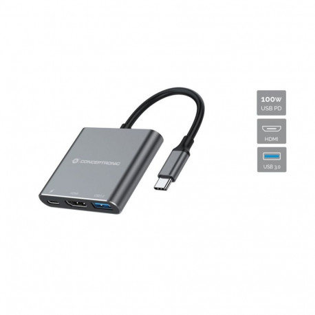 "CONCEPTRONIC 3-1 Dock USB-C->HDMI/USB-A/100WPD 25cm gr"