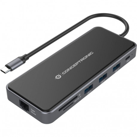 "CONCEPTRONIC 12-1 Dock USB-C->2xHDMI/3xUSB-A/AUX/+ 25cm gr"