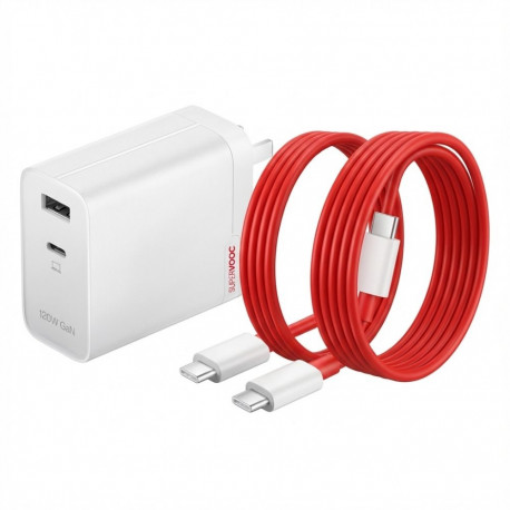 "OnePlus 120W Dual Ports SuperVooc Adapter + Cable (Type-C + Type-A) white"