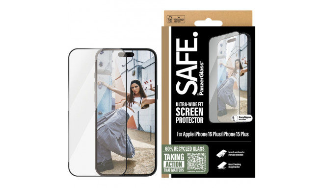 "SAFE. by PanzerGlass Screen Black Frame iPhone 16/15 Plus UWF"