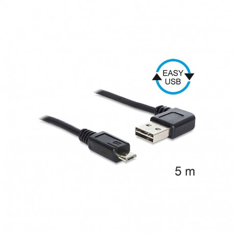 EASY-USB kaabel USB-A-pistik 90° > micro-USB-pistik 5Meter paremale/vasakule nurga all, must