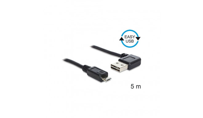 EASY-USB kaabel USB-A-pistik 90° > micro-USB-pistik 5Meter paremale/vasakule nurga all, must