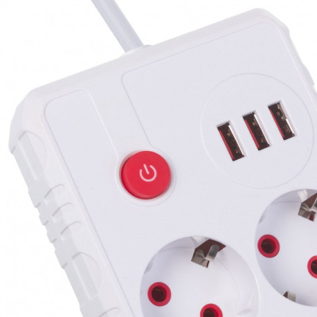 Maclean power strip, extension cord 2 sockets + 3xUSB, 110-240V AC 50/60Hz, 2.1A max 2500W, 1.5m, wh