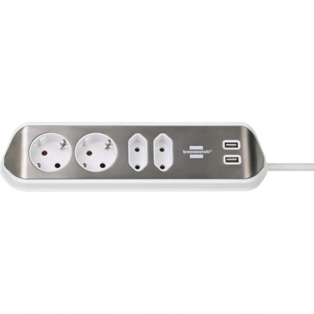 Brennenstuhl estilo corner power strip 4-way (white/stainless steel, 2x USB)
