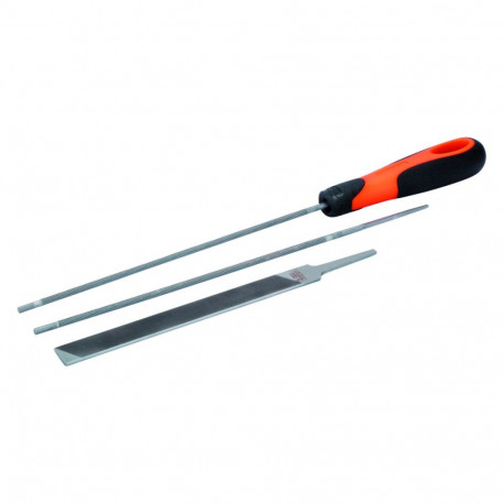 Bahco 168-COMBI-4.8 ERGO™ chainsaw file set – two 8" round files, one 6" flat file, detachable two-c