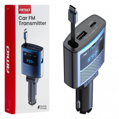 fm-saatja 1×usb-a 1×usb-c 12v 24v amio-04656